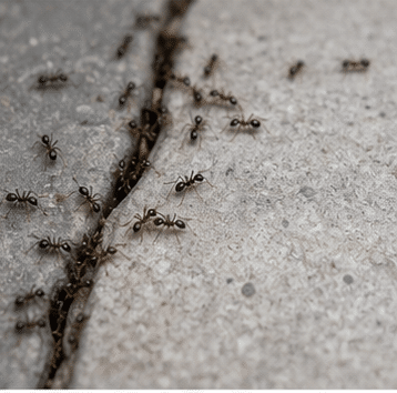 Ants trailing on paving - the trail always leads back to the nest